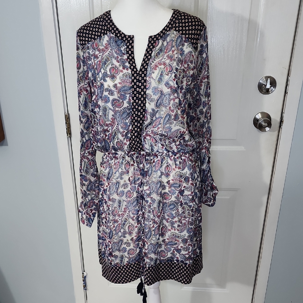 Daniel Rainn Navy and Red Paisley Long Sleeve Dress